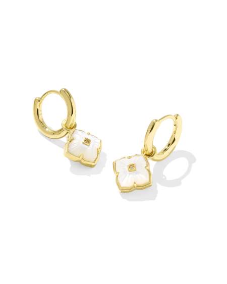 Dira 18k Gold Vermeil Carved Stone Huggie Earrings