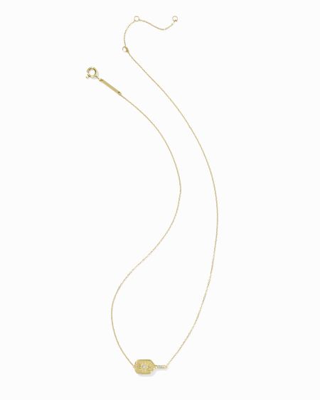 Diamond Accent Pickleball Paddle 14k Yellow Gold Necklace