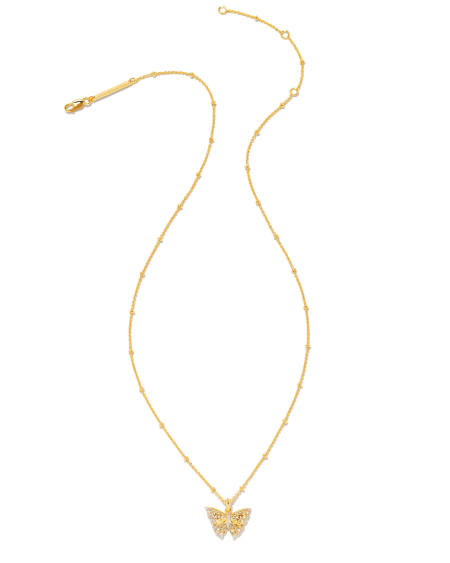 Delicate Butterfly 18k Gold Vermeil Pendant Necklace in White Sapphire