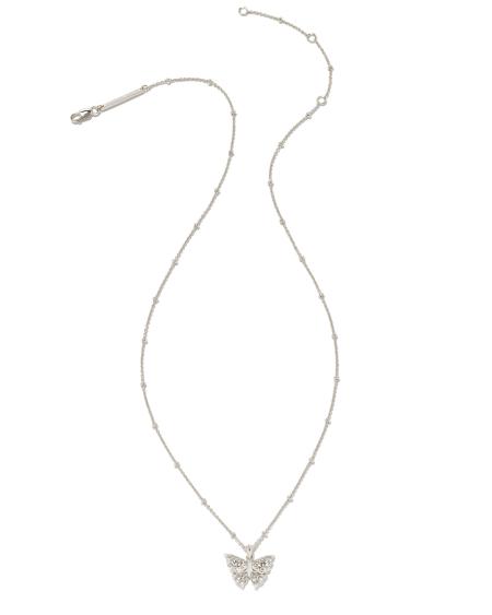 Delicate Butterfly Sterling Silver Pendant Necklace in White Sapphire