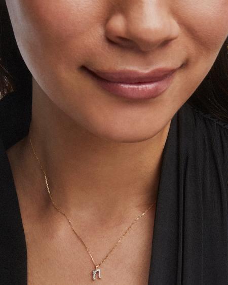 Diamond Letter N Pendant Necklace in 14k Yellow Gold