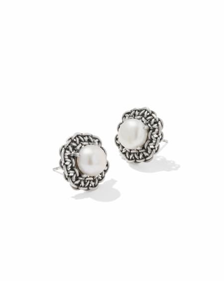 Gabriella Vintage Silver Pearl Stud Earrings