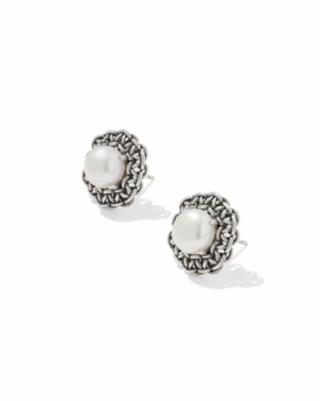 Gabriella Vintage Silver Pearl Stud Earrings