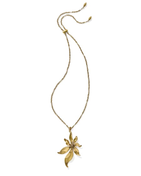 Anya Flower Vintage Gold Long Pendant Necklace