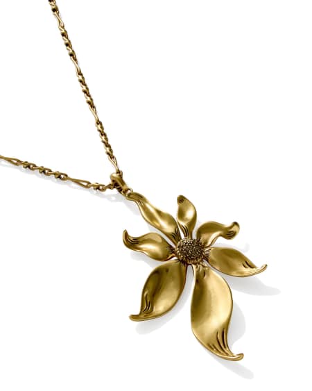 Anya Flower Vintage Gold Long Pendant Necklace
