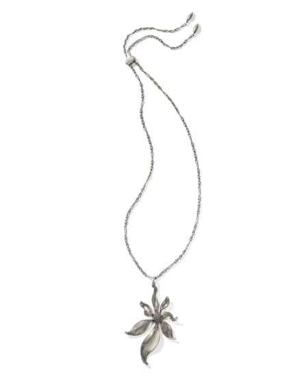 Anya Flower Vintage Silver Long Pendant Necklace
