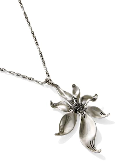 Anya Flower Vintage Silver Long Pendant Necklace