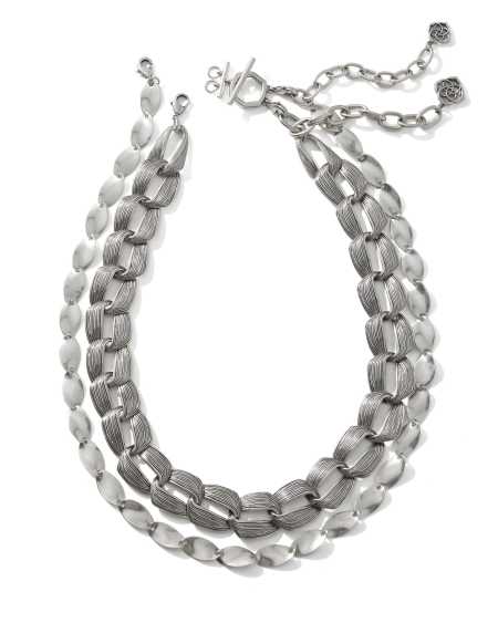Kira Vintage Silver Chain Multi Strand Necklace