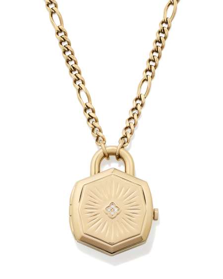 Davie Gold Diamond Locket Watch Pendant Necklace