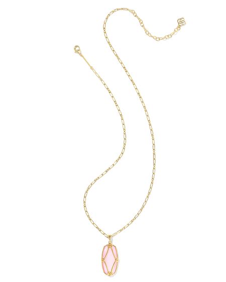Elle Lattice Frame Gold Large Long Pendant Necklace