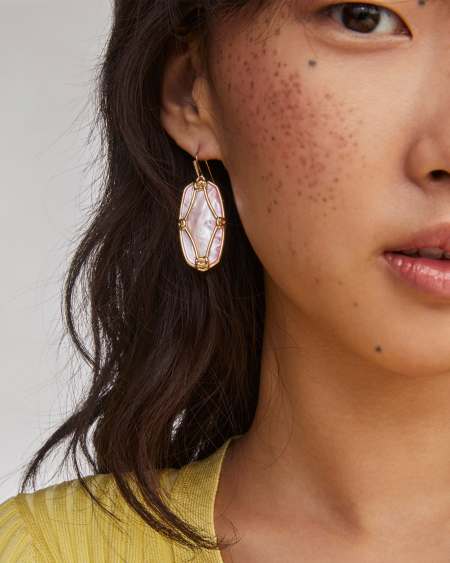 Elle Lattice Frame Gold Drop Earrings