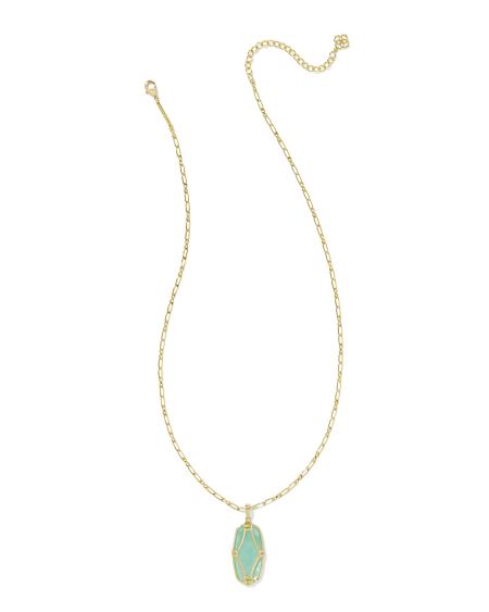 Elle Lattice Frame Gold Large Long Pendant Necklace