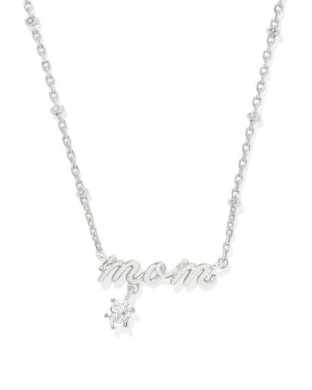 Mom Silver Crystal Short Pendant Necklace