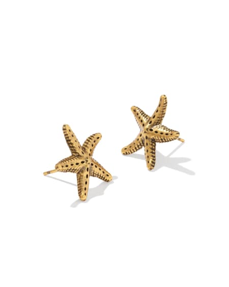 Parker Starfish Vintage Gold Metal Stud Earrings