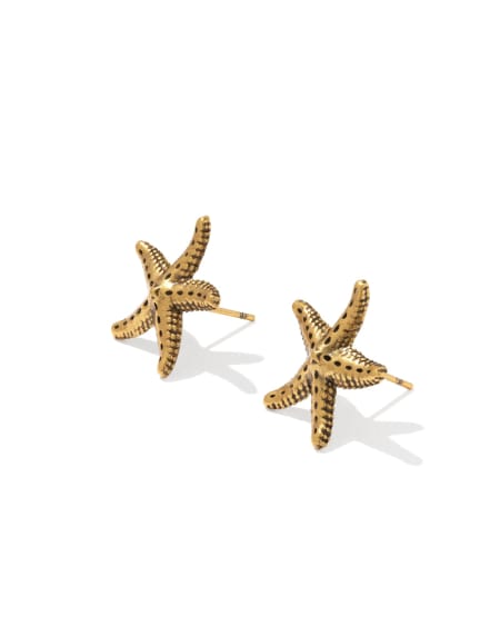 Parker Starfish Vintage Gold Metal Stud Earrings