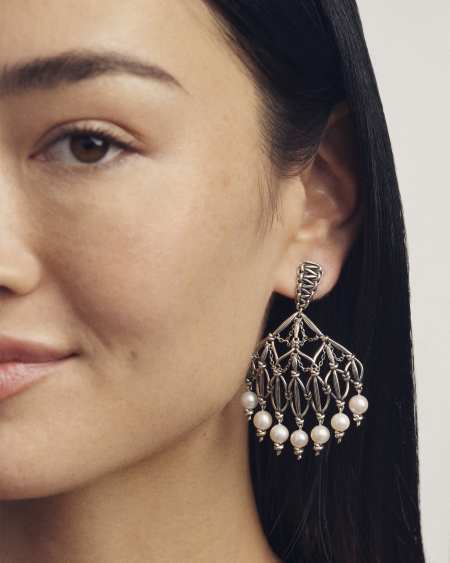 Gabriella Vintage Silver Pearl Statement Earrings