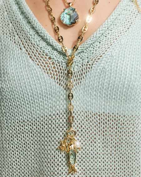 Parker Fish Gold Long Charm Necklace