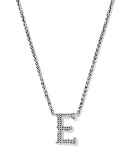 Beau Letter E Pendant Necklace in Vintage Silver