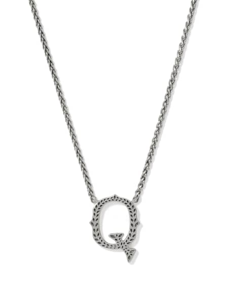 Beau Letter Q Pendant Necklace in Vintage Silver