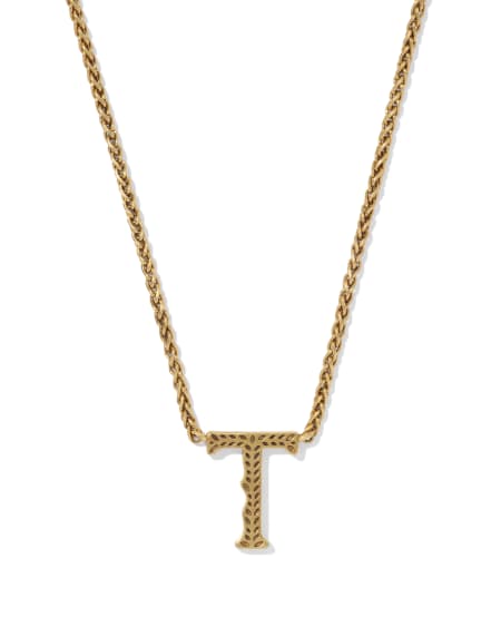 Beau Letter T Pendant Necklace in Vintage Gold