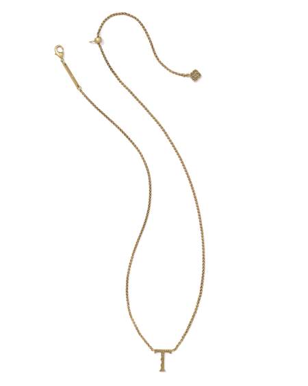 Beau Letter T Pendant Necklace in Vintage Gold