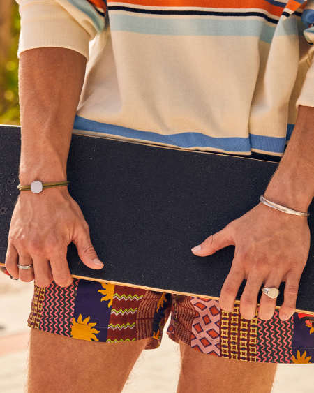 Kenneth Oxidized Sterling Silver Corded Engravable Bracelet in Olive Mix