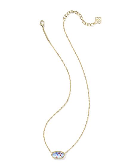 Elisa Gold Pendant Necklace in Red White Blue Illusion