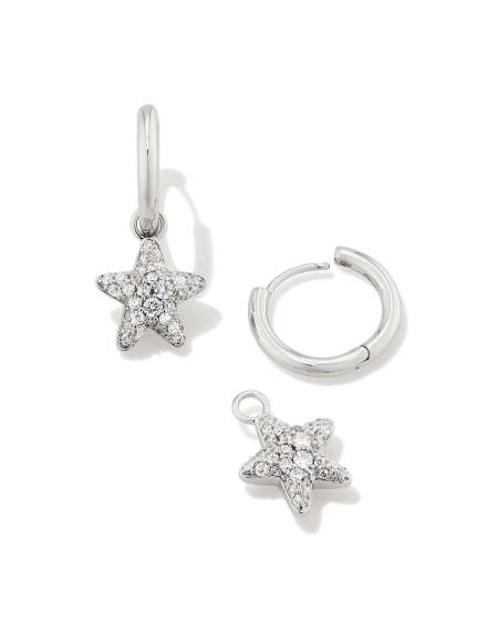 Jae Convertible Silver Star Pave Huggie Earrings in White CZ