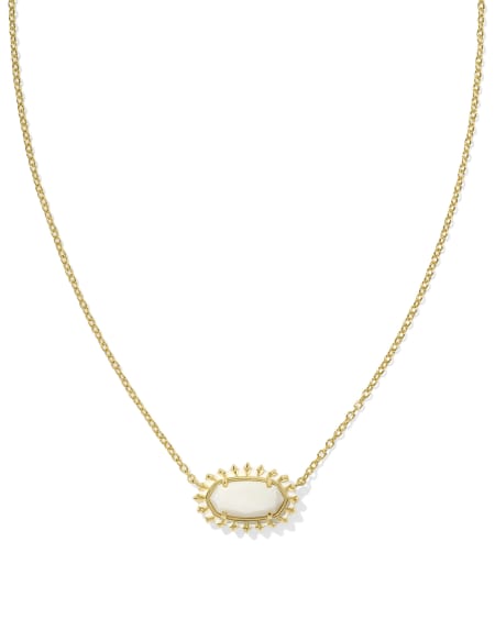 Elisa Gold Color Burst Frame Short Pendant Necklace in White Mother-of-Pearl