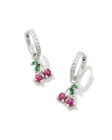 Cherry Silver Huggie Earrings in Berry Lab Grown Opal