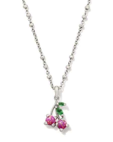 Cherry Silver Short Pendant Necklace in Berry Lab Grown Opal