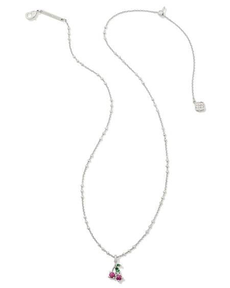 Cherry Silver Short Pendant Necklace in Berry Lab Grown Opal