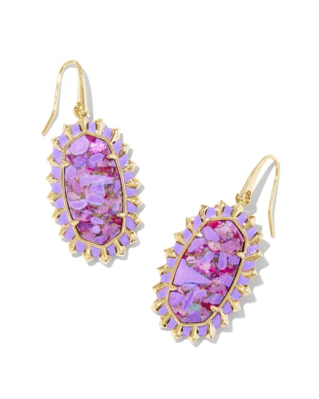 Dani Gold Color Burst Frame Drop Earrings in Bronze Veined Violet Magnesite