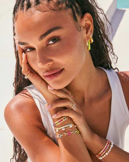 Kelsey Gold Hoop Earrings in Chartreuse Enamel