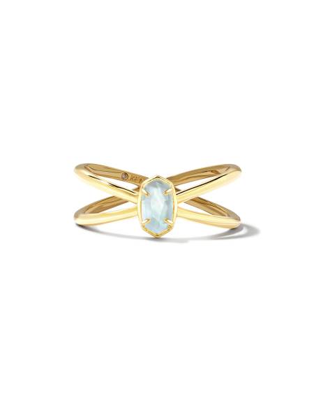 Emilie Gold Double Band Ring in Light Blue Illusion