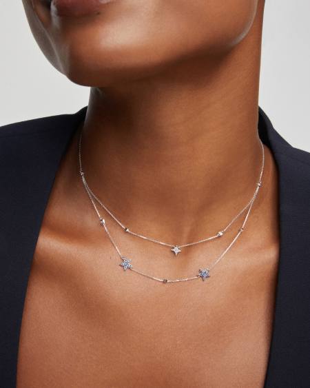 Star Cluster 14k White Gold Multi Strand Necklace