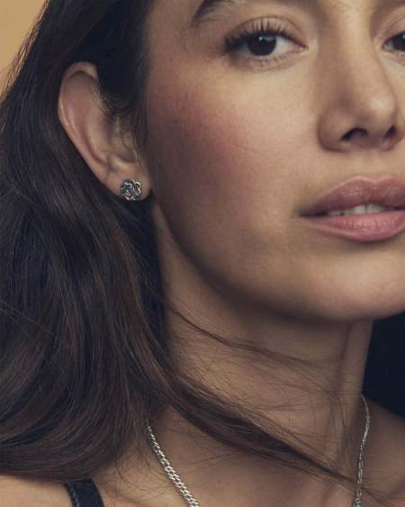Ansel Rose Stud Earrings in Vintage Silver