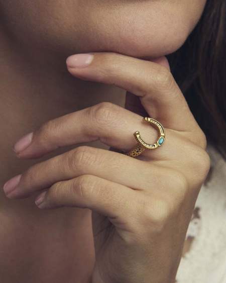 Noble Vintage Gold Horseshoe Cocktail Ring in Variegated Dark Teal Magnesite