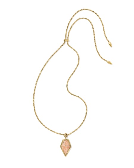 Tessa Vintage Gold Etch Frame Large Long Pendant Necklace