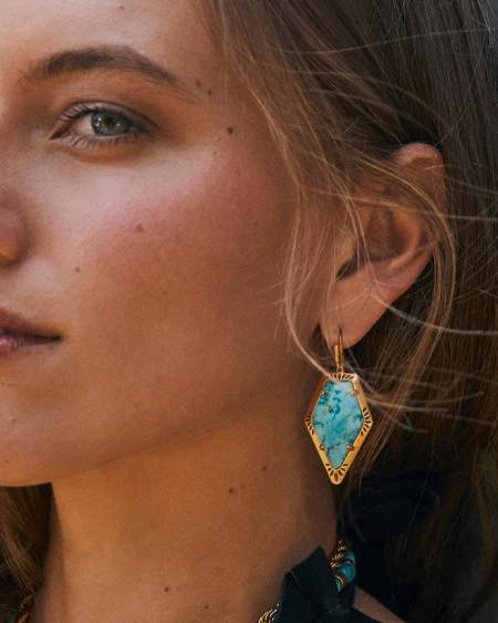 Tessa Vintage Gold Etch Frame Drop Earrings