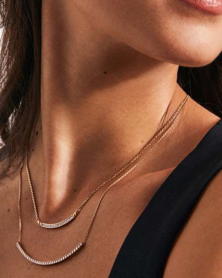 0.54 ct Tennis 14k Yellow Gold Bar Necklace in White Diamond