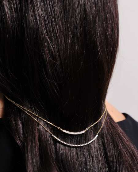 0.54 ct Tennis 14k Yellow Gold Bar Necklace in White Diamond