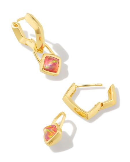 Greer Convertible 18k Gold Vermeil Huggie Earrings in Peach Lab Grown Opal