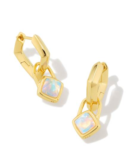 Greer Convertible 18k Gold Vermeil Huggie Earrings in White Lab Grown Opal
