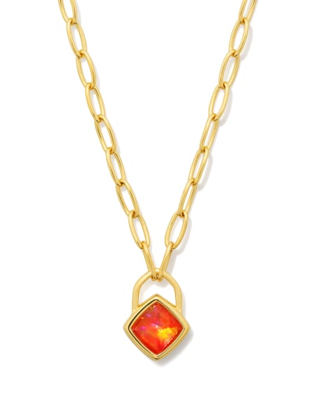 Greer 18k Gold Vermeil Paperclip Pendant Necklace in Peach Lab Grown Opal