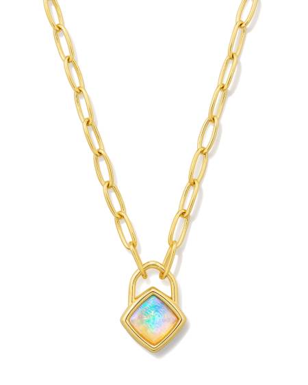 Greer 18k Gold Vermeil Paperclip Pendant Necklace in White Lab Grown Opal
