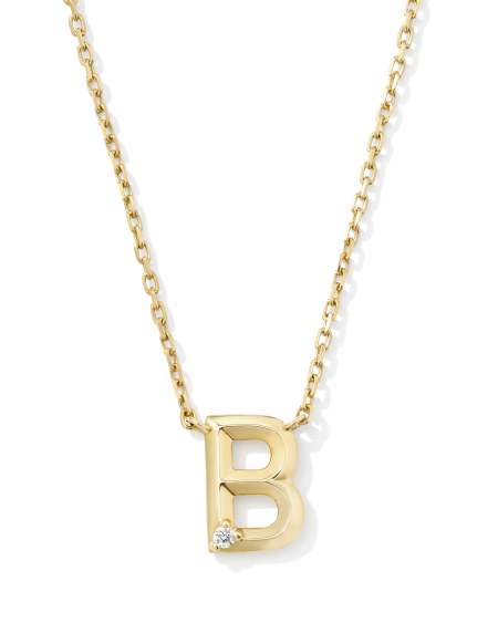 Diamond Accent Letter B 14k Yellow Gold Pendant Necklace in White Diamond