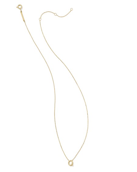 Diamond Accent Letter Q 14k Yellow Gold Pendant Necklace in White Diamond