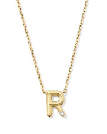 Diamond Accent Letter R 14k Yellow Gold Pendant Necklace in White Diamond