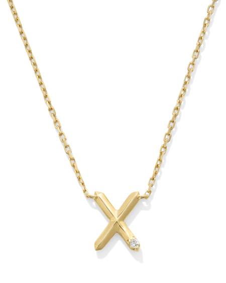 Diamond Accent Letter X 14k Yellow Gold Pendant Necklace in White Diamond